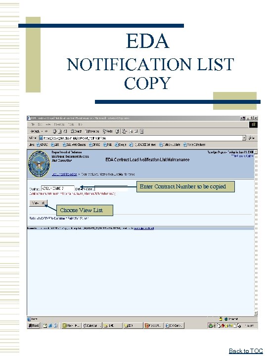 EDA NOTIFICATION LIST COPY Enter Contract Number to be copied Choose View List Back