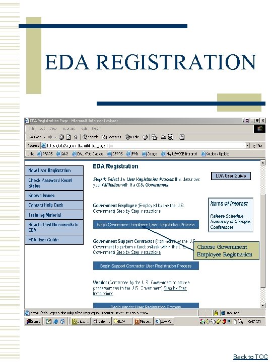 EDA REGISTRATION Choose Government Employee Registration Back to TOC 