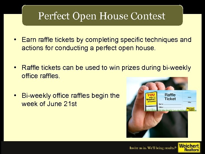 Perfect Open House Contest • Earn raffle tickets by completing specific techniques and actions