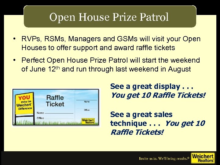 Open House Prize Patrol • RVPs, RSMs, Managers and GSMs will visit your Open