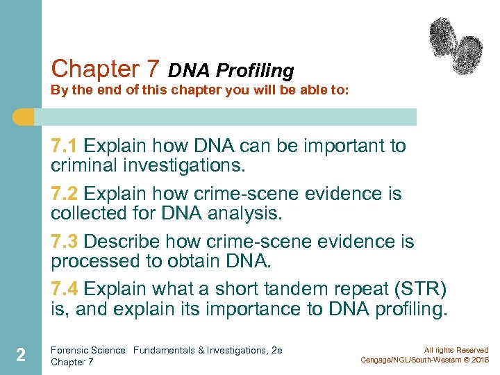 Chapter 7 DNA Profiling By the end of this chapter you will be able