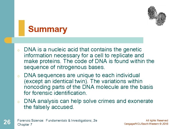 Summary o o o 26 DNA is a nucleic acid that contains the genetic