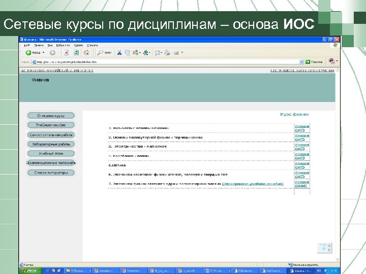 Сетевые курсы по дисциплинам – основа ИОС 