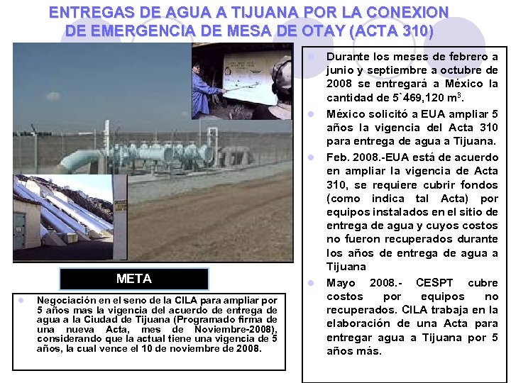 ENTREGAS DE AGUA A TIJUANA POR LA CONEXION DE EMERGENCIA DE MESA DE OTAY