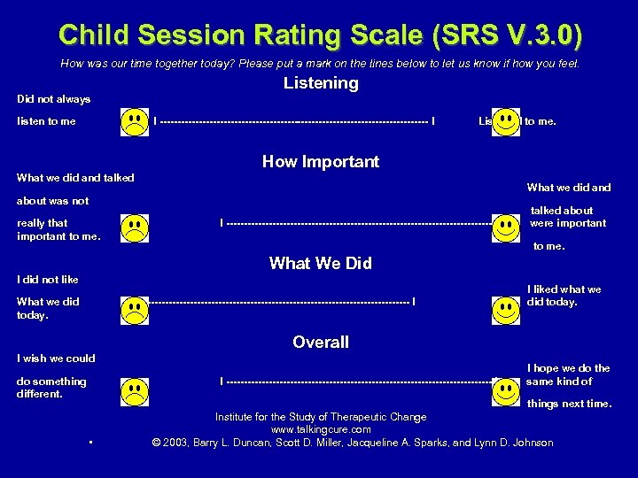 Child Session Rating Scale (SRS V. 3. 0) How was our time together today?