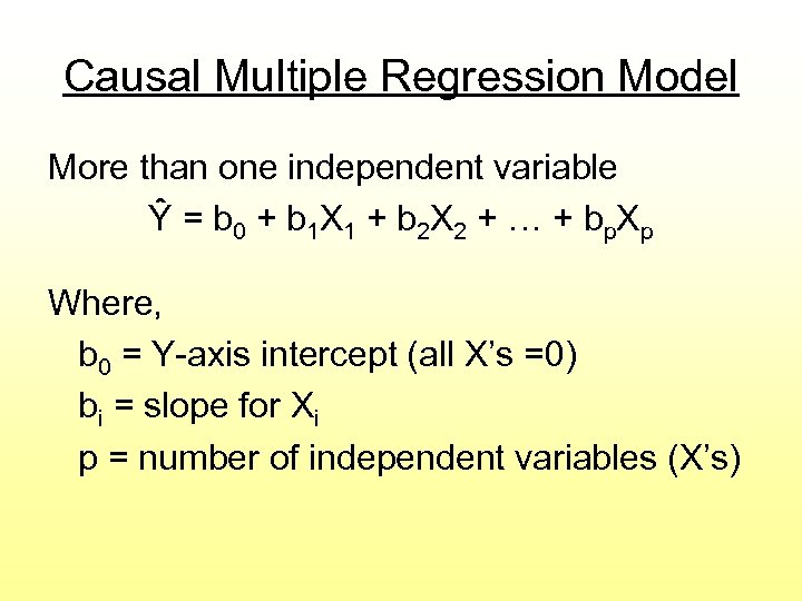 Causal Multiple Regression Model More than one independent variable Ŷ = b 0 +