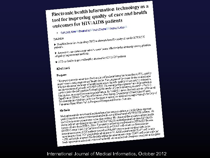 International Journal of Medical Informatics, October 2012 