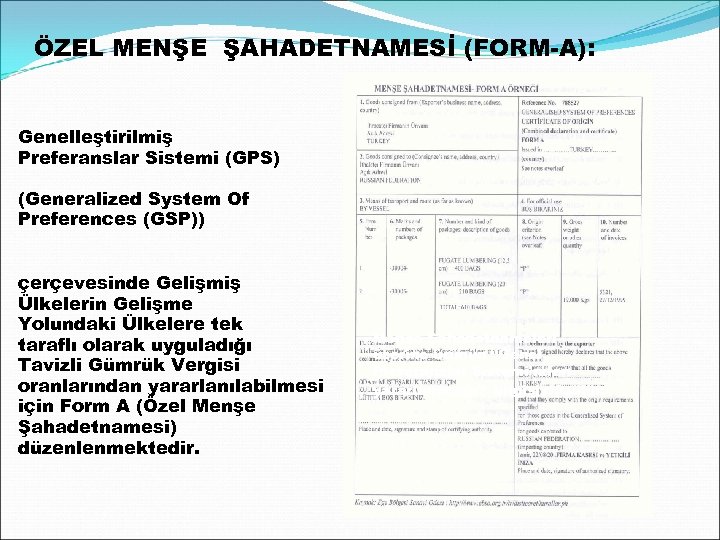 ÖZEL MENŞE ŞAHADETNAMESİ (FORM-A): Genelleştirilmiş Preferanslar Sistemi (GPS) (Generalized System Of Preferences (GSP)) çerçevesinde