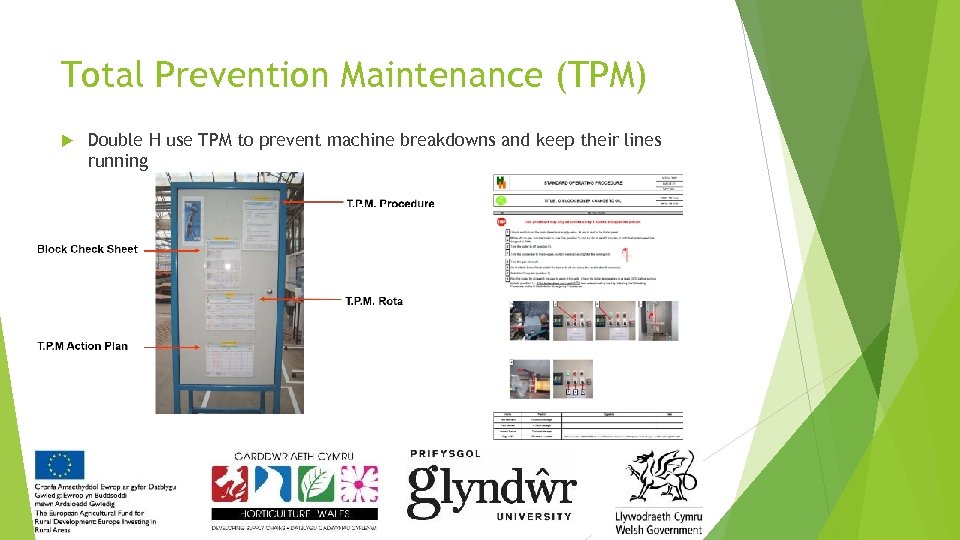 Total Prevention Maintenance (TPM) Double H use TPM to prevent machine breakdowns and keep