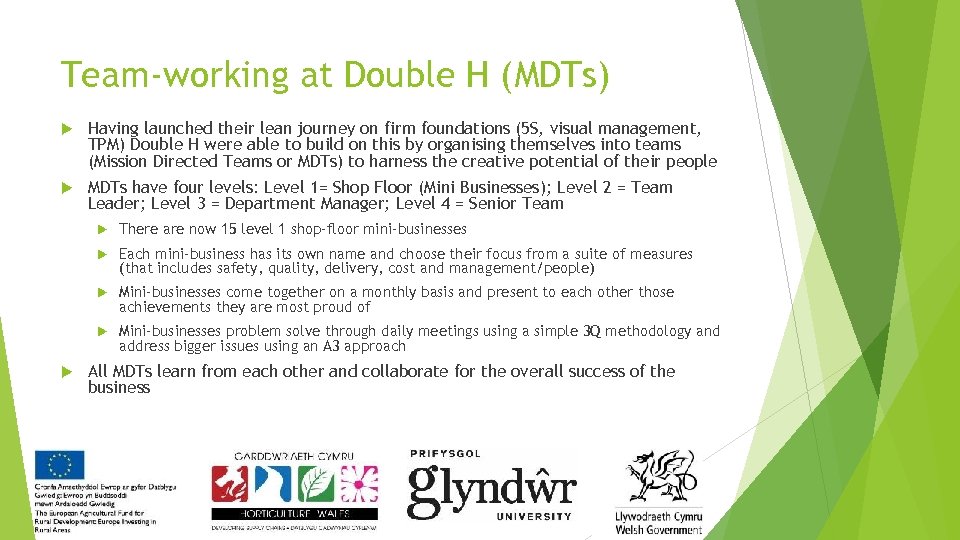 Team-working at Double H (MDTs) Having launched their lean journey on firm foundations (5