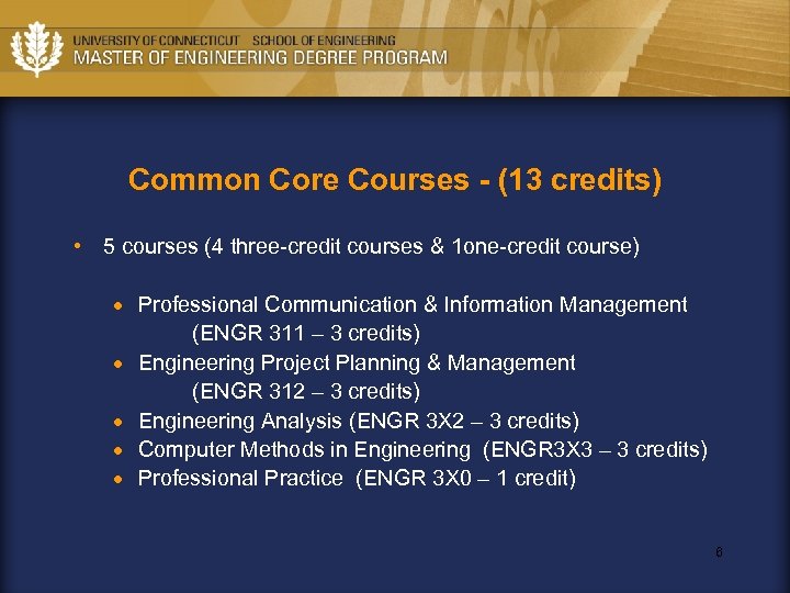 Common Core Courses - (13 credits) • 5 courses (4 three-credit courses & 1