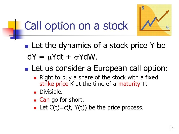 Call option on a stock Let the dynamics of a stock price Y be