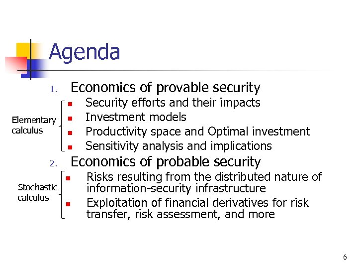 Agenda Economics of provable security 1. n Elementary calculus n n n Economics of