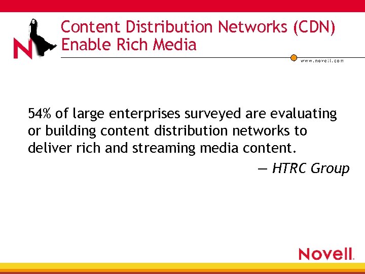 Content Distribution Networks (CDN) Enable Rich Media 54% of large enterprises surveyed are evaluating