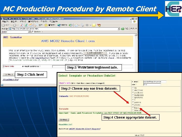 MC Production Procedure by Remote Client Step: 1 Write here registered info. Step: 2