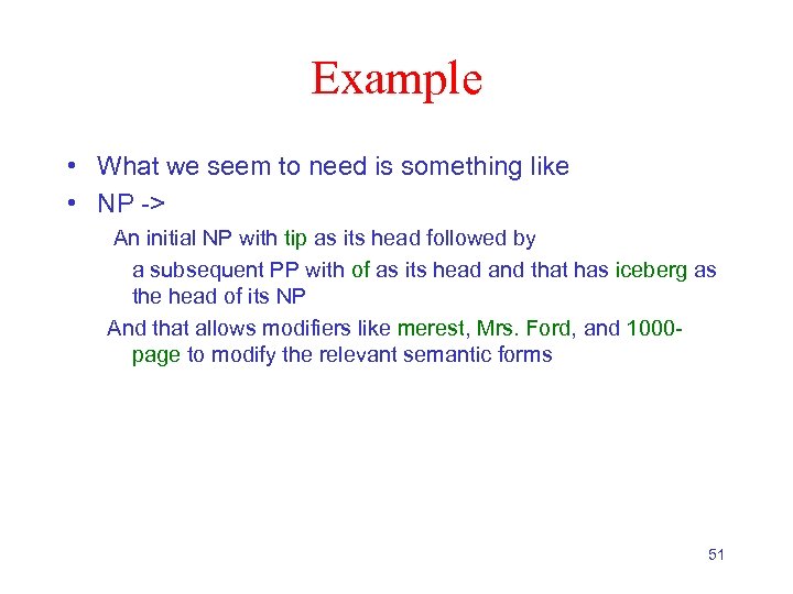 Example • What we seem to need is something like • NP -> An