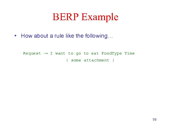 BERP Example • How about a rule like the following… Request → I want