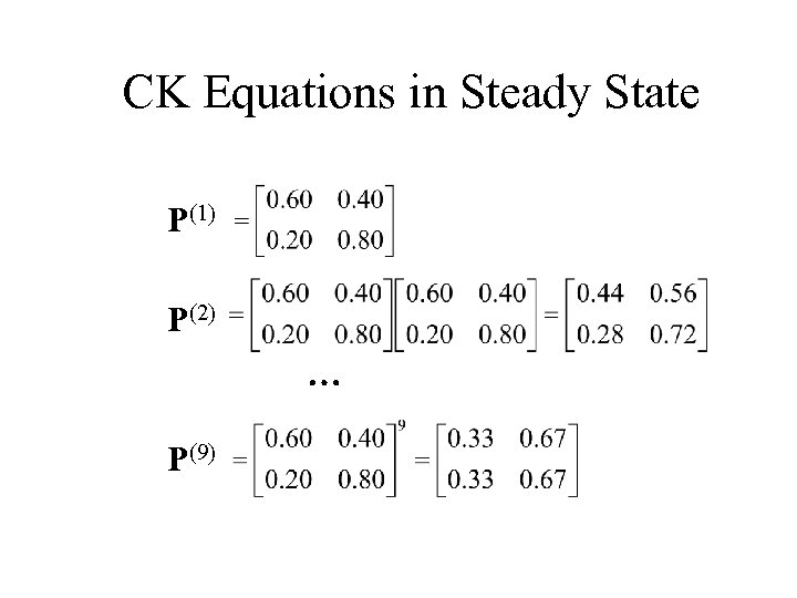 CK Equations in Steady State P(1) P(2) P(9) 