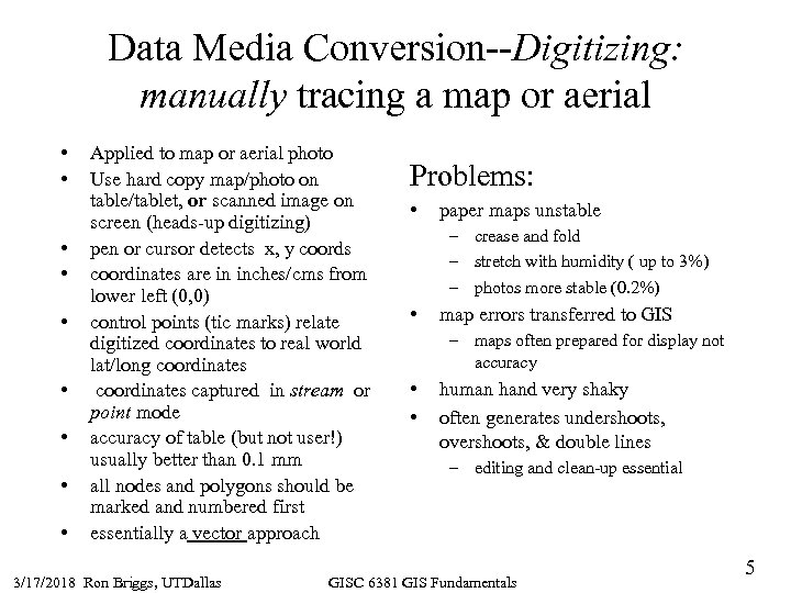 Data Media Conversion--Digitizing: manually tracing a map or aerial • • • Applied to