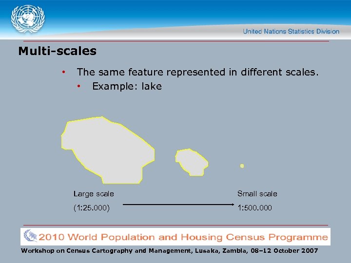 Multi-scales • The same feature represented in different scales. • Example: lake Large scale