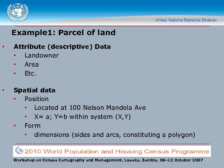 Example 1: Parcel of land • Attribute (descriptive) Data • Landowner • Area •