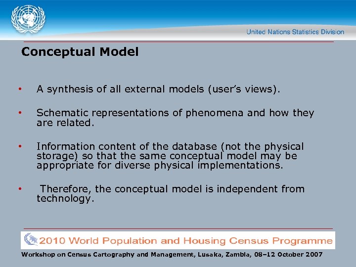 Conceptual Model • A synthesis of all external models (user’s views). • Schematic representations