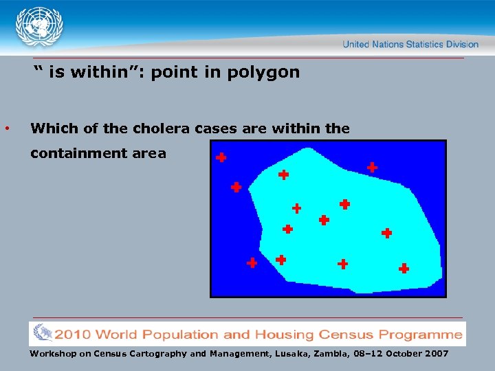 “ is within”: point in polygon • Which of the cholera cases are within