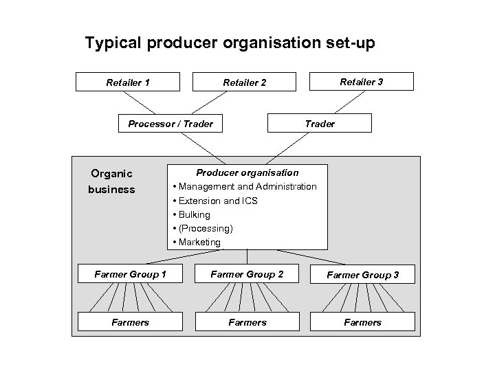 Typical producer organisation set-up Retailer 1 Trader Processor / Trader Organic business Retailer 3