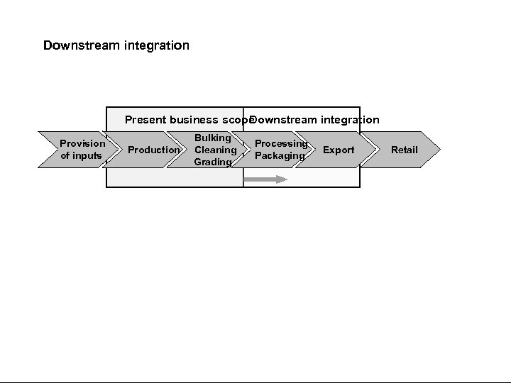 Downstream integration Present business scope ownstream integration D Provision of inputs Production Bulking Cleaning