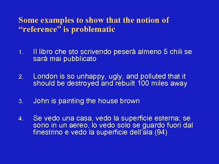 Some examples to show that the notion of “reference” is problematic 1. Il libro