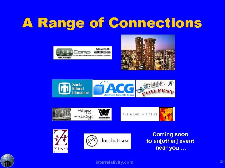 A Range of Connections Coming soon to an[other] event near you … interrelativity. com