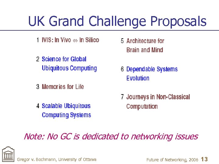UK Grand Challenge Proposals Note: No GC is dedicated to networking issues Gregor v.