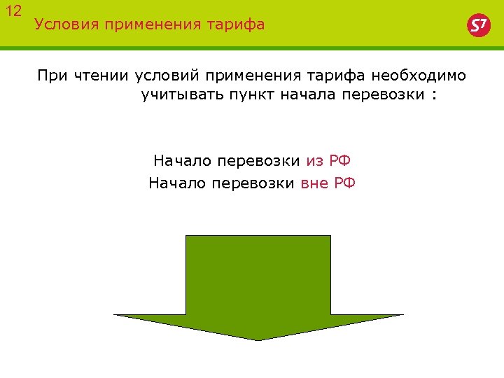 12 Условия применения тарифа При чтении условий применения тарифа необходимо учитывать пункт начала перевозки