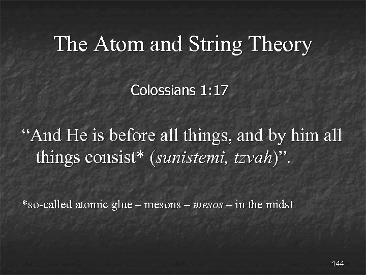 The Atom and String Theory Colossians 1: 17 “And He is before all things,
