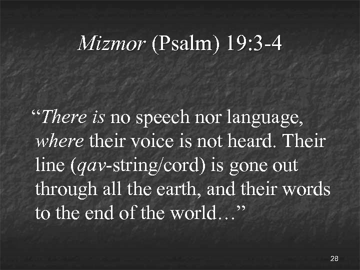Mizmor (Psalm) 19: 3 -4 “There is no speech nor language, where their voice
