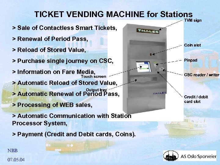 TICKET VENDING MACHINE for Stations > Sale of Contactless Smart Tickets, > Renewal of