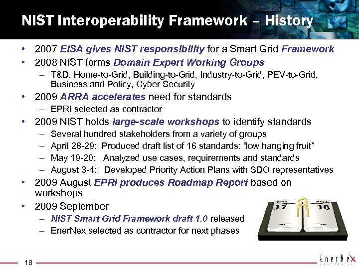 NIST Interoperability Framework – History • 2007 EISA gives NIST responsibility for a Smart