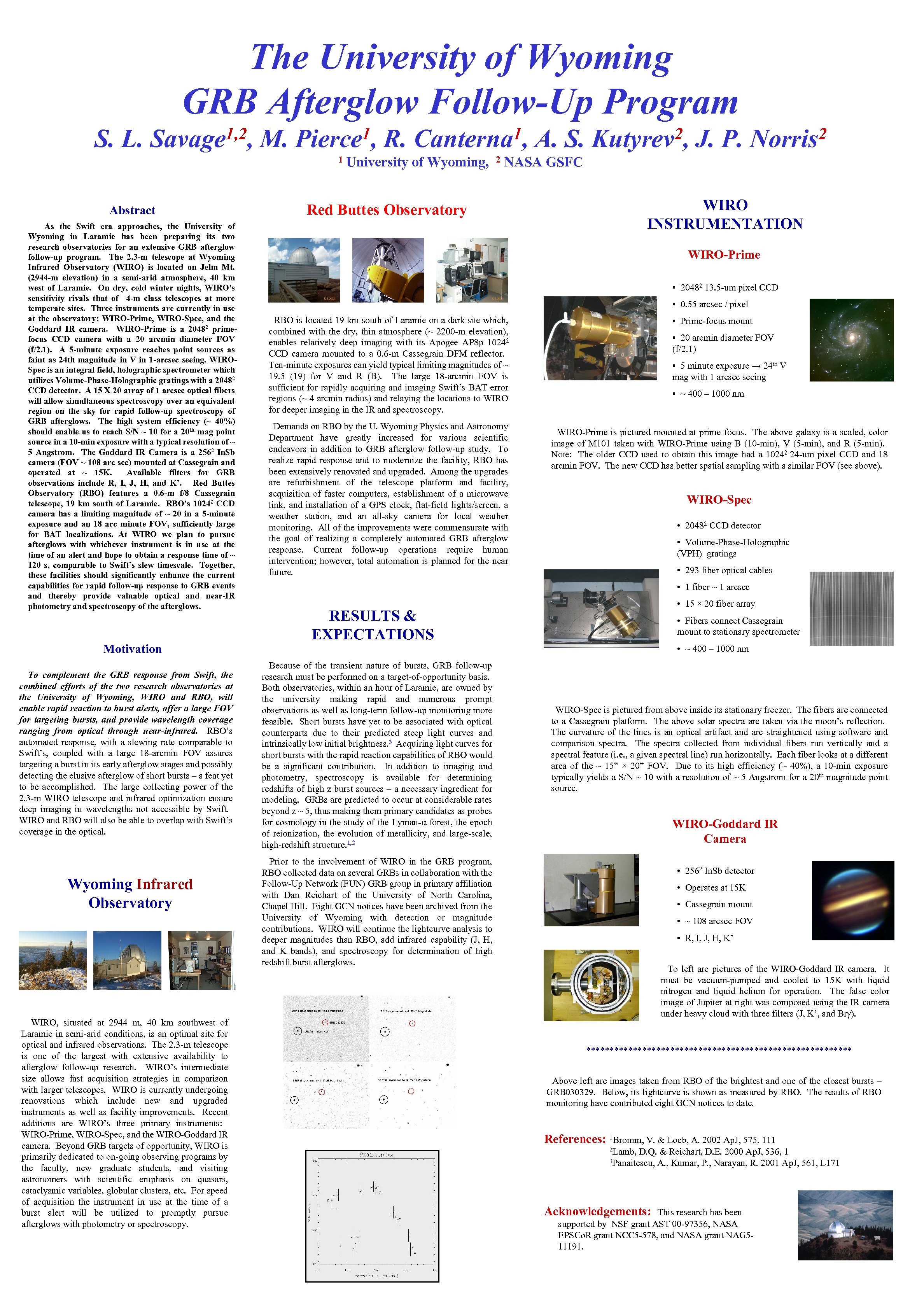 The University of Wyoming GRB Afterglow Follow-Up Program S. L. 1, 2, Savage M.