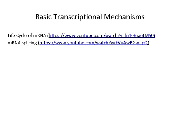 Basic Transcriptional Mechanisms Life Cycle of m. RNA (https: //www. youtube. com/watch? v=h 7