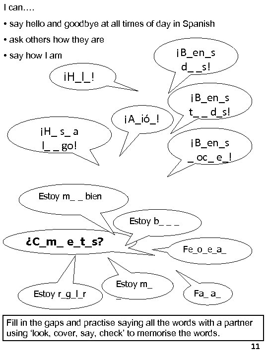 I can…. • say hello and goodbye at all times of day in Spanish