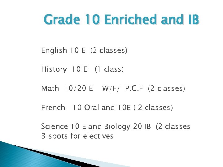 Grade 10 Enriched and IB English 10 E (2 classes) History 10 E (1