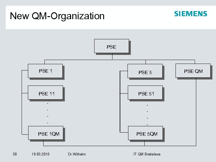 New QM-Organization PSE 11 PSE 51 . . . . PSE 1 QM 30