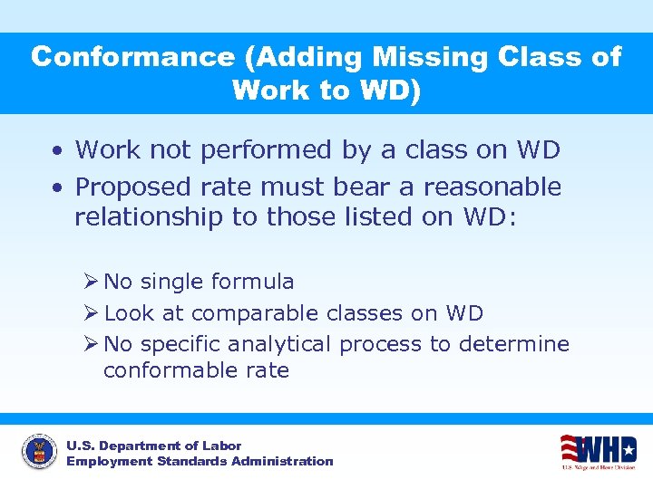 Conformance (Adding Missing Class of Work to WD) • Work not performed by a