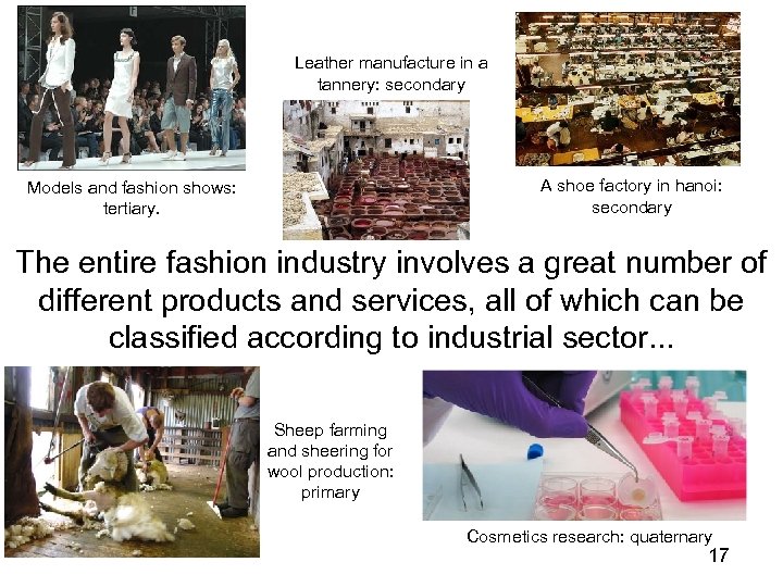 Leather manufacture in a tannery: secondary A shoe factory in hanoi: secondary Models and