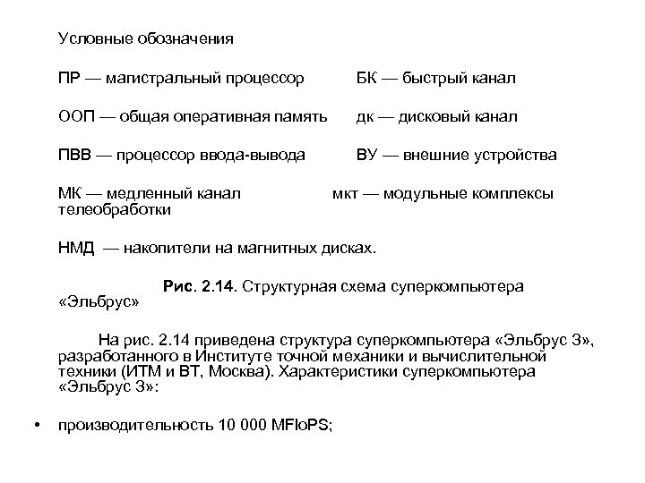 Условные обозначения ПР — магистральный процессор БК — быстрый канал ООП — общая оперативная