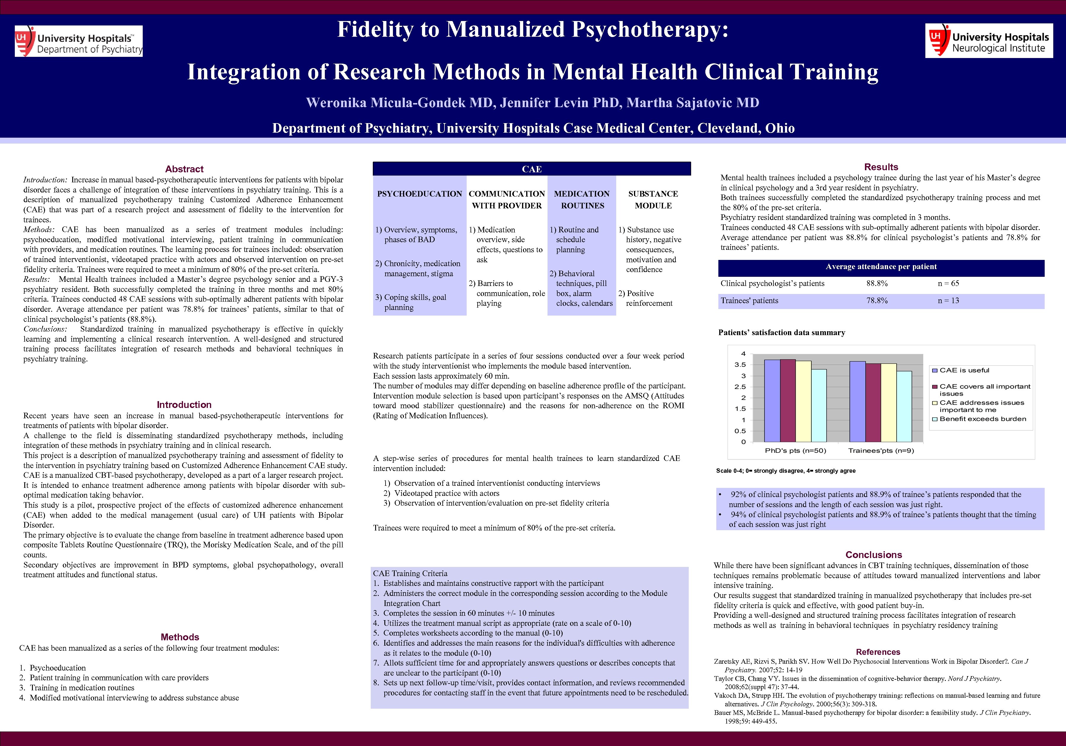 Fidelity to Manualized Psychotherapy: Integration of Research Methods in Mental Health Clinical Training Weronika