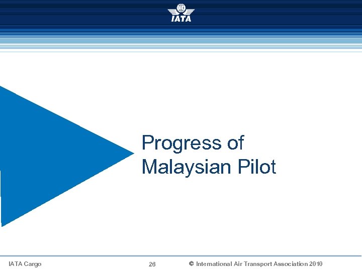 Progress of Malaysian Pilot IATA Cargo 26 Ó International Air Transport Association 2010 