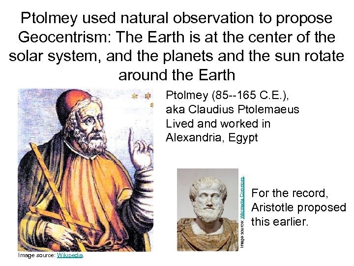 Ptolmey used natural observation to propose Geocentrism: The Earth is at the center of