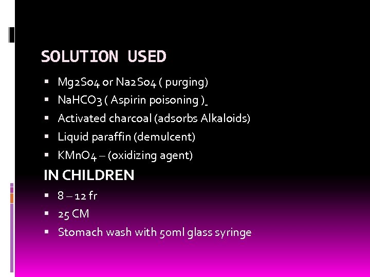 SOLUTION USED Mg 2 So 4 or Na 2 So 4 ( purging) Na.