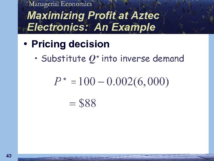 Managerial Economics Maximizing Profit at Aztec Electronics: An Example • Pricing decision • Substitute